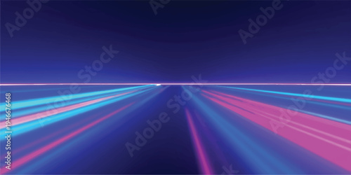 Abstract perspective background with horizontal neon light line and light trails with speed background with futuristic background with motion background with glowing background