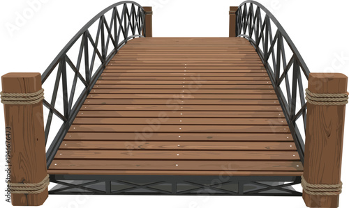Cartoon Wooden Bridge with Metal Railings for Landscape, Architecture, and Outdoor Design Illustrations