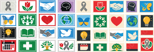 Parkinson’s Day Stamp Icon Set Health Awareness Symbols