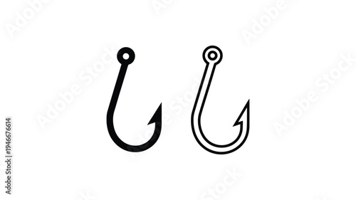Fishhook icon logo, modern stylized fishing hook emblem for fishing gear, tackle shop, and angler brand design, simple vector illustration suitable for digital and print use.