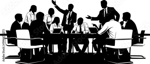 Business Meeting Silhouettes of People Around a Table