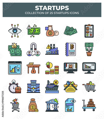 Collection of 25 Startup Icons: Business. Finance. and Marketing Visuals