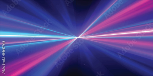 Abstract blue and pink light streaks radiating from center on dark background, futuristic technology concept, light effect, light trail, long exposure, speed of light