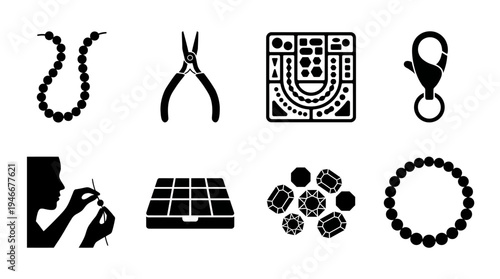 Jewelry Making Icons Vector – Beads, Tools, Crafting, Accessories, Creative Graphic
