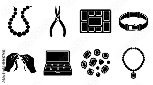 Jewelry Making Icons Vector – Beads, Tools, Crafting, Accessories, Creative Graphic