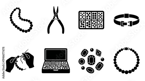 Jewelry Making Icons Vector – Beads, Tools, Crafting, Accessories, Creative Graphic