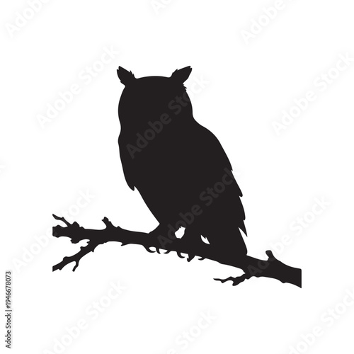 Majestic nocturnal owl vector illustration perched on a bare tree branch, a classic wisdom symbol graphic design.