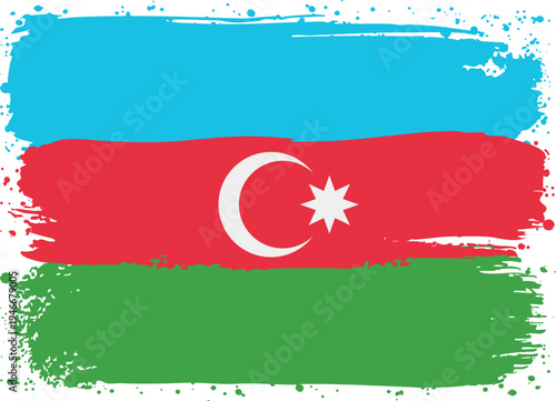 Flag of Azerbaijan. Created with Brush Strokes. Abstract Banner with Raw Artistic Texture