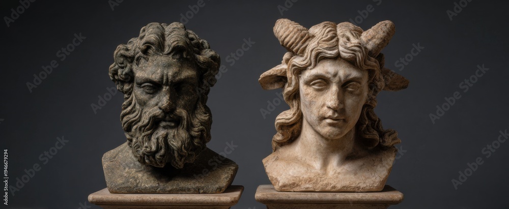 Fototapeta premium old carvings showing characters from classical mythology and folklore