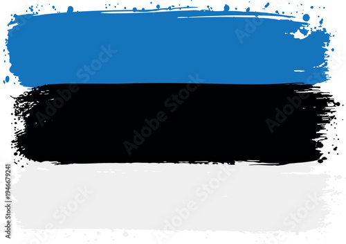 Flag of Estonia. Created with Brush Strokes. Abstract Banner with Raw Artistic Texture