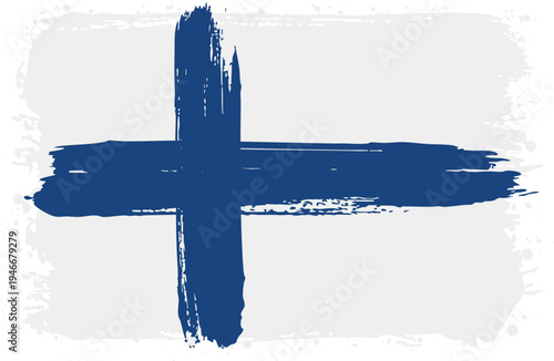 Flag of Finland. Created with Brush Strokes. Abstract Banner with Raw Artistic Texture