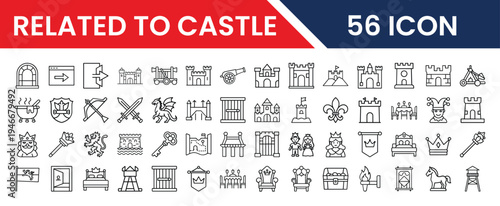 Collection of Fifty Six Castle Related Icons in Simple Design