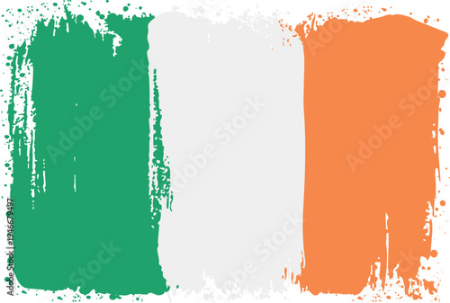 Flag of Ireland. Created with Brush Strokes. Abstract Banner with Raw Artistic Texture