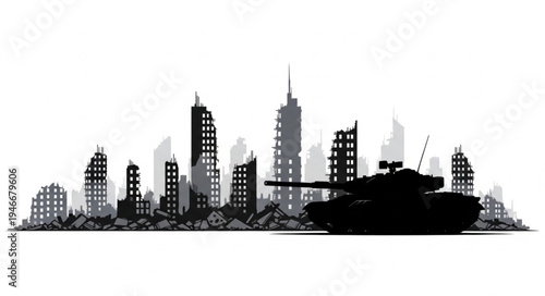 City Skyline with Large Ship.
