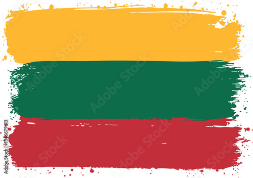 Flag of Lithuania. Created with Brush Strokes. Abstract Banner with Raw Artistic Texture