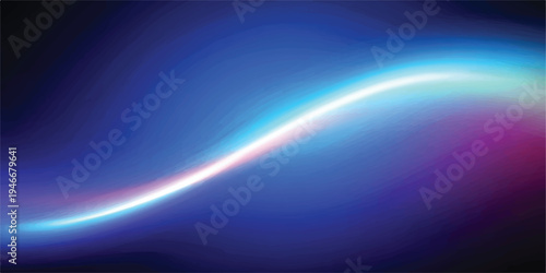 Abstract glowing blue wave with pink and white highlights, dark background, futuristic light effect, energy wave, light streak, light beam