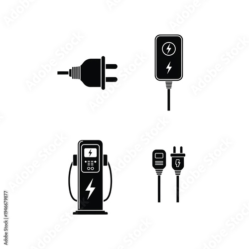 Electricity symbols and charging icons on a white background