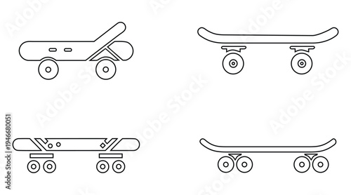Skateboard line icon vector set, skateboard symbol outline icon vector illustration