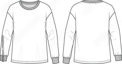 Front and Back View of Blank Long Sleeve Sweatshirt Design for Apparel Mockups, Fashion, and Clothing Templates