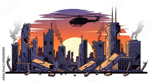 City Skyline with Skyscrapers Destroyed.