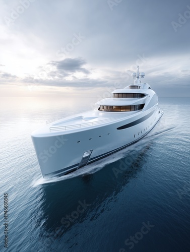 Luxury White Yacht Sailing On Open Blue Ocean