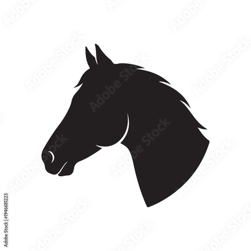 Elegant black silhouette of a horse's head, perfect for equestrian logos, branding, or decorative design.