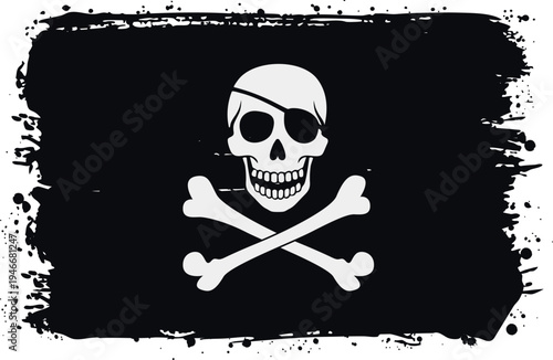 Flag of Pirate Skull. Created with Brush Strokes. Abstract Banner with Raw Artistic Texture
