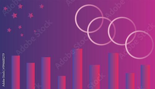 Abstract Gradient Background with Geometric Bars, Stars, and Rings Futuristic Modern Design