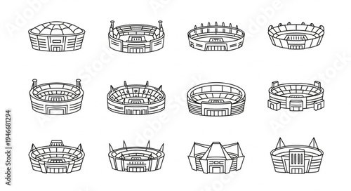 Collection of Stadium Outlines - Architectural Designs for Sports and Events.