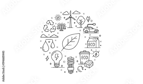 A minimalist vector graphic illustrating eco-friendly concepts and sustainable living