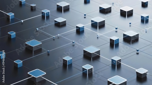 Structured blue square nodes with grid connectivity – Suitable for data infrastructure, system engineering, or tech growth.