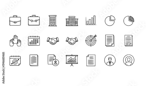 A set of business icons in a flat minimal design style
