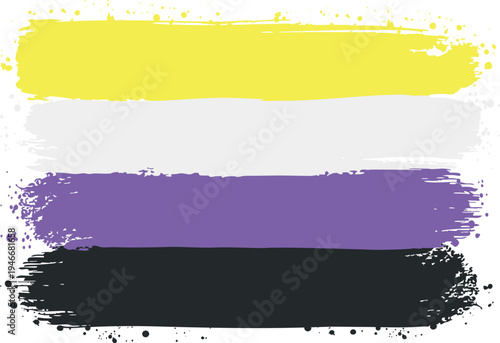 Flag of the Non Binary. LGBTQ. Created with Brush Strokes. Abstract Banner with Raw Artistic Texture