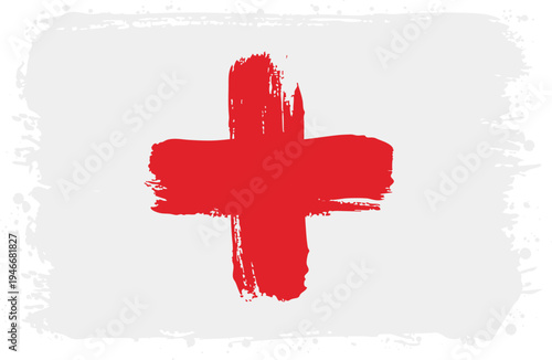 Flag of Red Cross. Created with Brush Strokes. Abstract Banner with Raw Artistic Texture