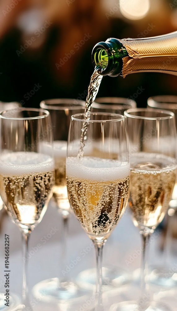 Obraz premium Elegant celebration with flowing champagne, joyful toasts, and unforgettable moments shared.
