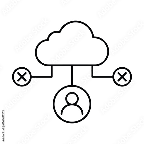 Vector icon of a cloud connected to a user with disconnected nodes