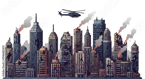 City Skyline with Helicopter.