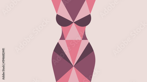 A geometric illustration of a woman's body in shades of pink and purple