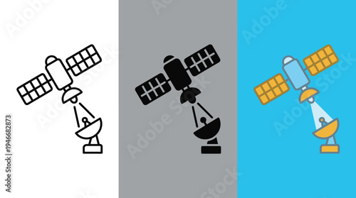 Satellite Dish Antennas on White, Gray, and Blue Backgrounds