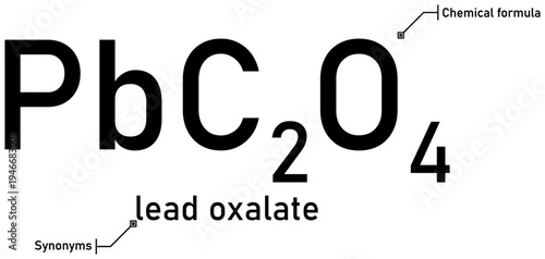 Lead oxalate chemical formula with callout titles