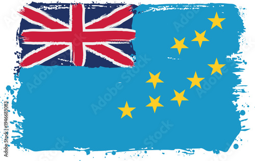 Flag of Tuvalu. Created with Brush Strokes. Abstract Banner with Raw Artistic Texture