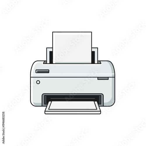 Modern printer illustration with paper output isolated on white background