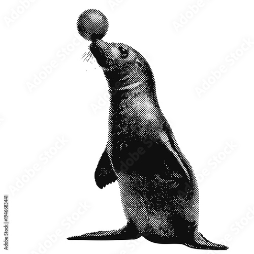 Performing seal halftone grunge vector design element