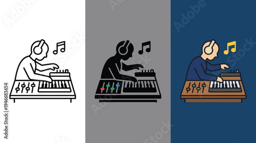 Music Producer Working on Keyboard with Headphones