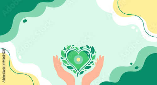 World Health Day Healthcare Concept with Caring Hands Holding Green Heart Illustration