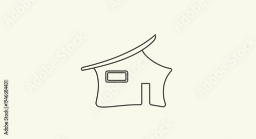 Minimalist line art house icon with abstract curved roof. Simple hand-drawn outline of a modern dwelling. Creative graphic design element for home, property, or real estate.