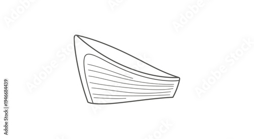 Minimalist line art illustration of a generic small boat or dinghy, empty vessel vector graphic on white background