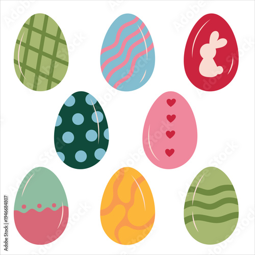 Decorated Easter eggs collection with colorful patterns, festive holiday set