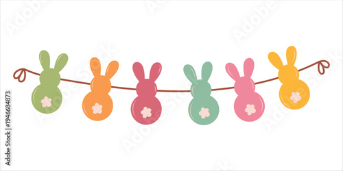 Easter bunny garland banner with colorful rabbit silhouettes, festive holiday decoration