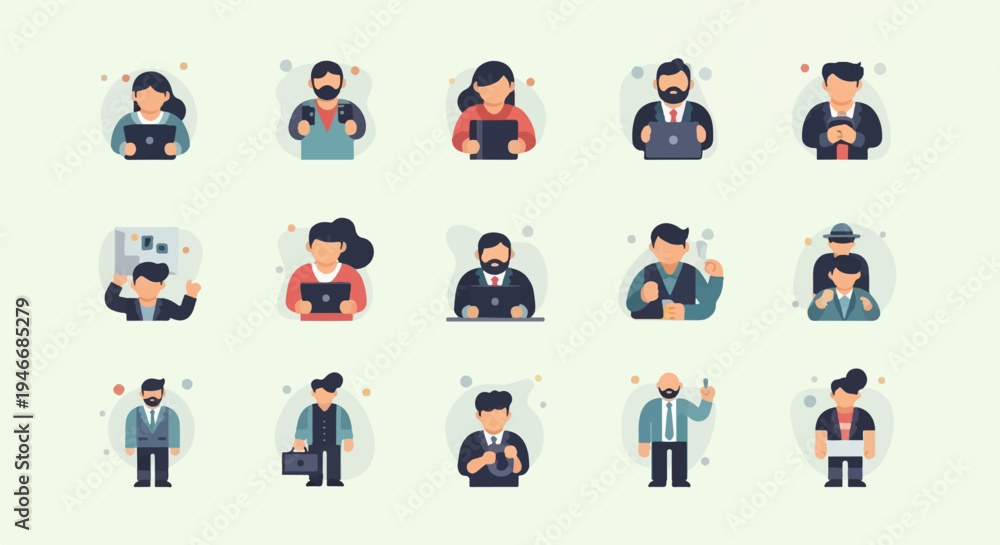 Fototapeta premium Diverse professional icons featuring people engaged in various work-related activities